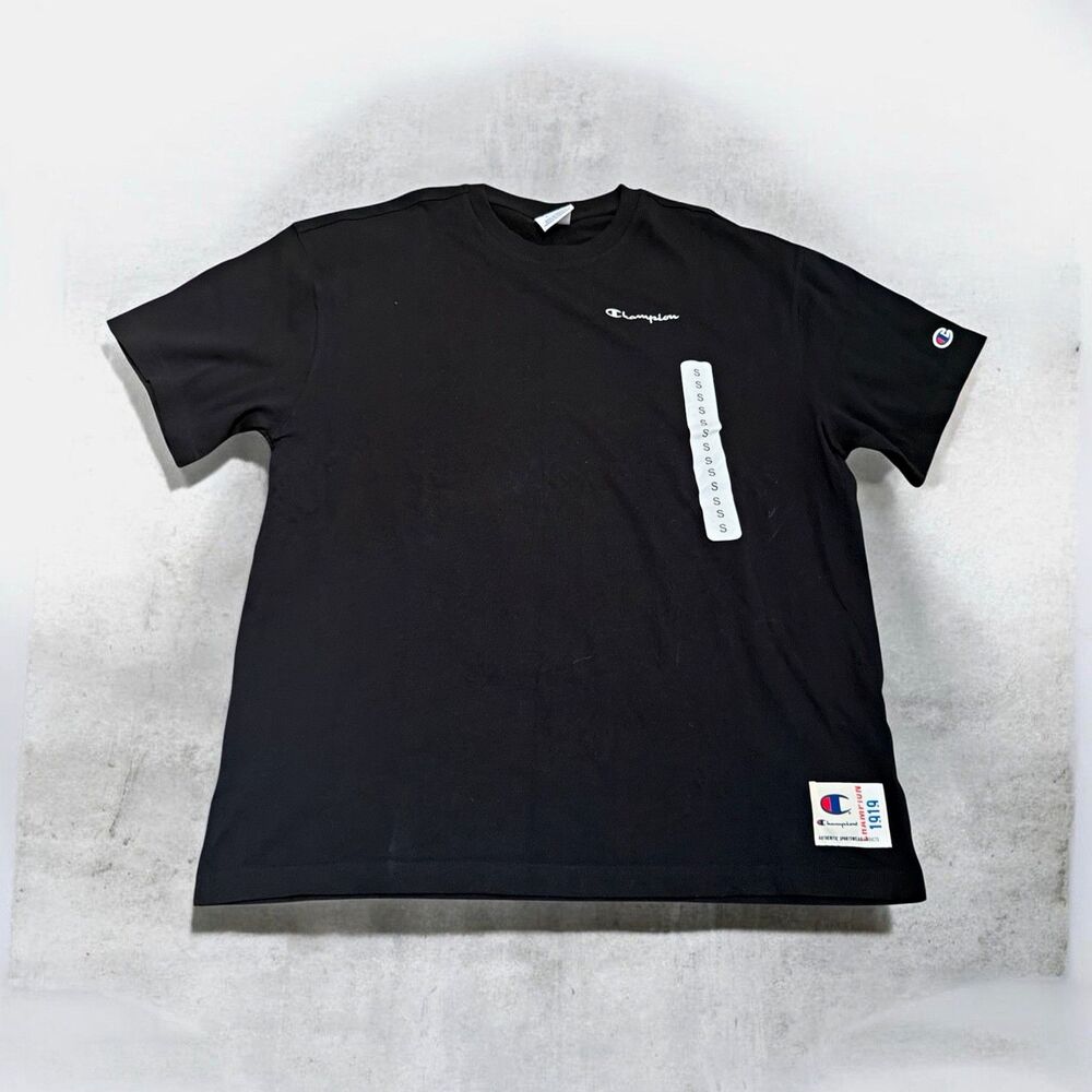 Champion Tee Men's S Black Solid Crew Neck Short Sleeve T-Shirt Logo Regular